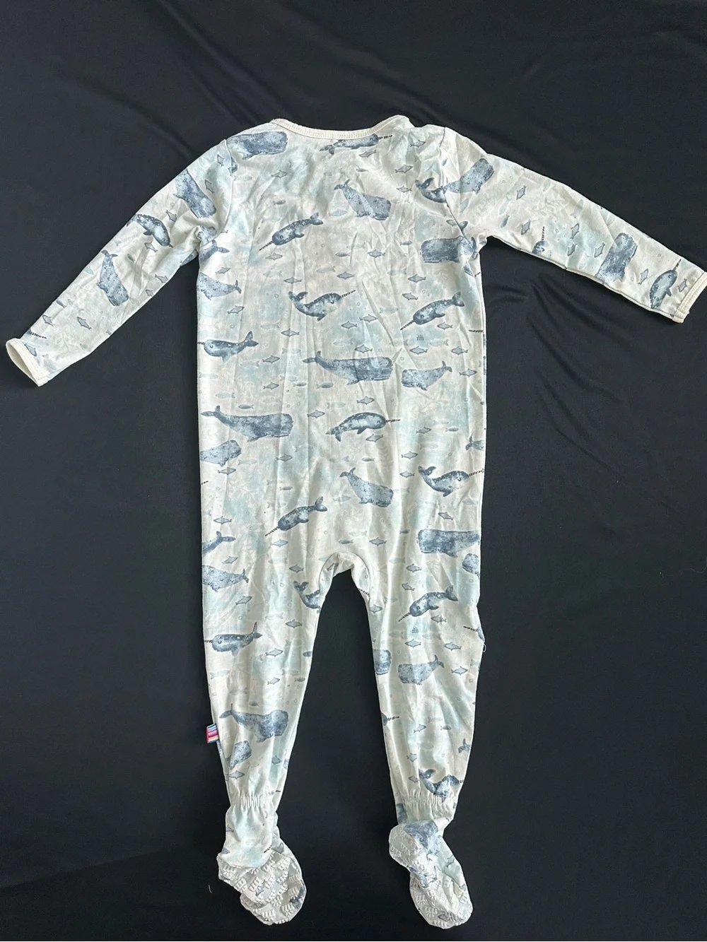 Magnetic Me Light Blue and Navy Whale Print Footed One-Piece- NEVER WORN
